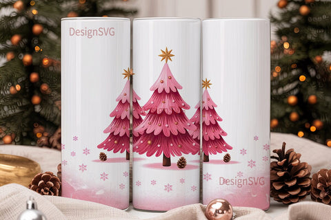 Pink Christmas Tree 20oz Tumbler Wrap Sublimation DesignSVG 