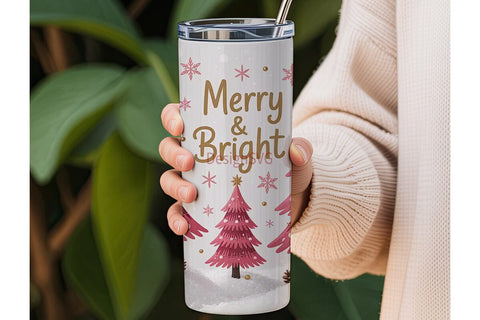 Pink Christmas Tree 20oz Tumbler Wrap Sublimation DesignSVG 