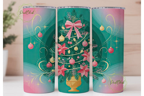 Pink Christmas Tree 20oz Tumbler Wrap Sublimation PixelChick 