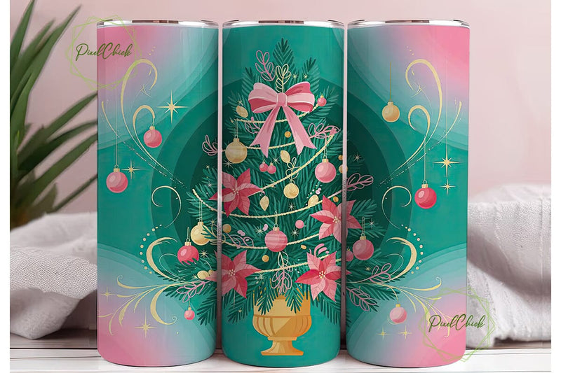 Pink Christmas Tree 20oz Tumbler Wrap Sublimation PixelChick 