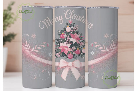 Pink Christmas Tree 20oz Tumbler Wrap Sublimation PixelChick 