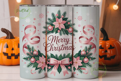 Pink Christmas Tree 20oz Tumbler Wrap Sublimation PixelChick 
