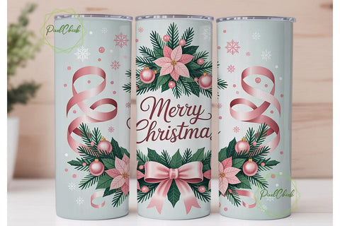 Pink Christmas Tree 20oz Tumbler Wrap Sublimation PixelChick 