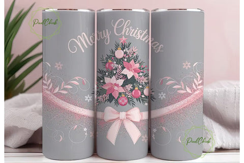 Pink Christmas Tree 20oz Tumbler Wrap Sublimation PixelChick 