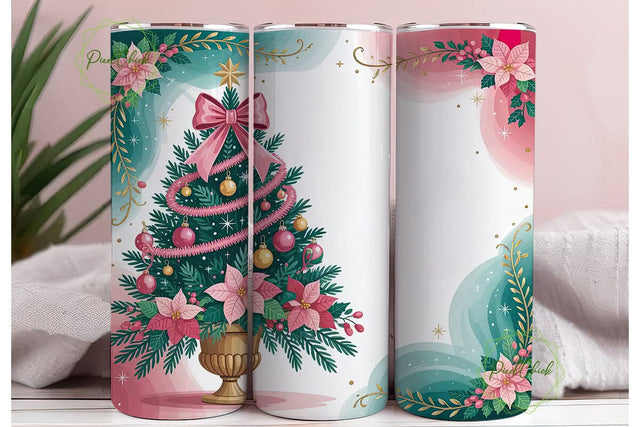 Pink Christmas Tree 20oz Tumbler Wrap Sublimation PixelChick 