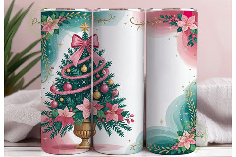 Pink Christmas Tree 20oz Tumbler Wrap Sublimation PixelChick 