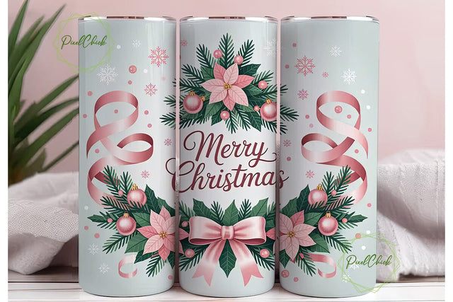 Pink Christmas Tree 20oz Tumbler Wrap Sublimation PixelChick 