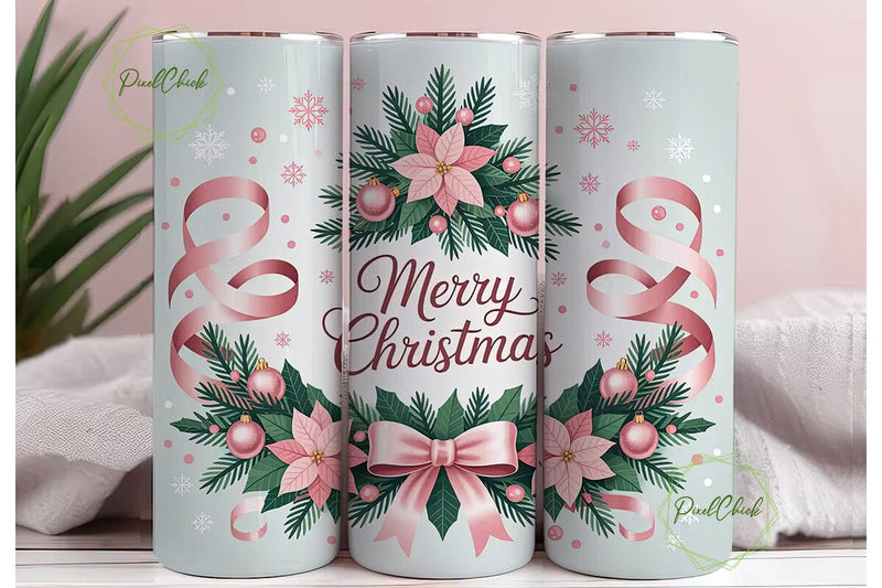 Pink Christmas Tree 20oz Tumbler Wrap Sublimation PixelChick 