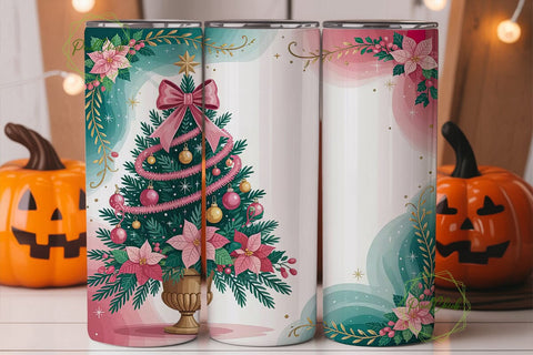 Pink Christmas Tree 20oz Tumbler Wrap Sublimation PixelChick 