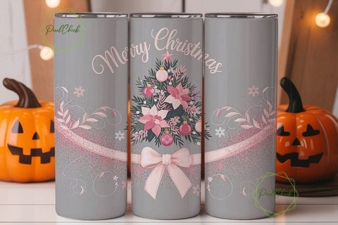 Pink Christmas Tree 20oz Tumbler Wrap Sublimation PixelChick 