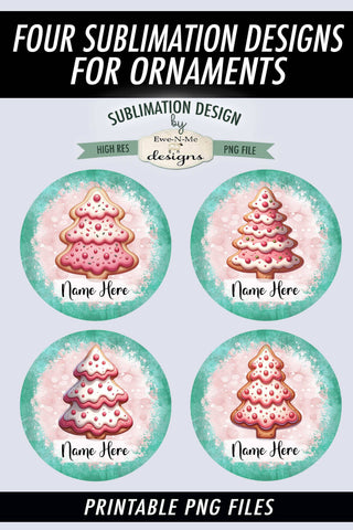 Pink Christmas Tree Cookie Ornament Designs PNG Files | Add Name Sublimation Ewe-N-Me Designs 