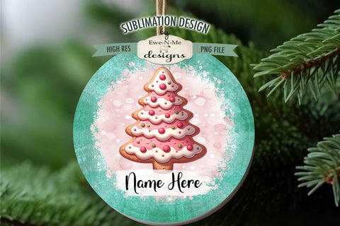 Pink Christmas Tree Cookie Ornament Designs PNG Files | Add Name Sublimation Ewe-N-Me Designs 