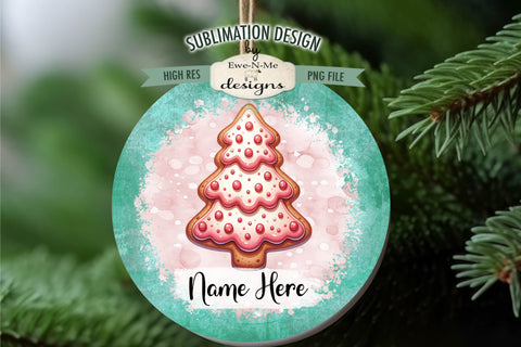 Pink Christmas Tree Cookie Ornament Designs PNG Files | Add Name Sublimation Ewe-N-Me Designs 