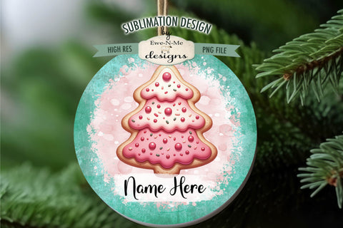 Pink Christmas Tree Cookie Ornament Designs PNG Files | Add Name Sublimation Ewe-N-Me Designs 