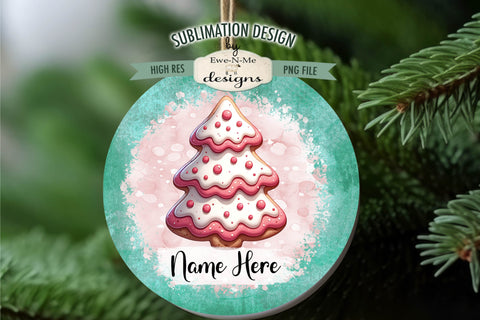 Pink Christmas Tree Cookie Ornament Designs PNG Files | Add Name Sublimation Ewe-N-Me Designs 
