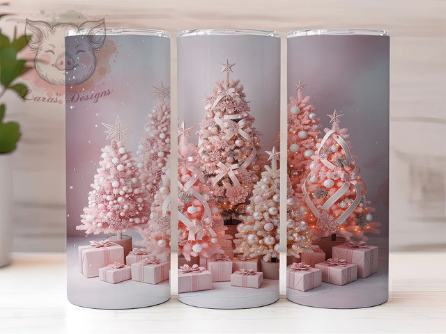 Pink Christmas Tree Holiday Tumbler, Seamless Christmas Sublimation Design, Festive Pink Holiday Art, 20oz Xmas Tumbler, Whimsical Tree Mug, Stylish Pink Cup, Cozy Christmas Wrap Sublimation Lara' s Designs 