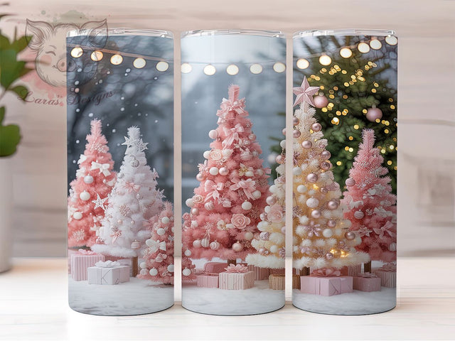 Pink Christmas Tree Holiday Tumbler, Seamless Christmas Sublimation Design, Festive Pink Holiday Art, 20oz Xmas Tumbler, Whimsical Tree Mug, Stylish Pink Cup, Cozy Christmas Wrap Sublimation Lara' s Designs 
