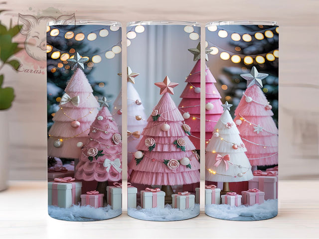 Pink Christmas Tree Holiday Tumbler, Seamless Christmas Sublimation Design, Festive Pink Holiday Art, 20oz Xmas Tumbler, Whimsical Tree Mug, Stylish Pink Cup, Cozy Christmas Wrap Sublimation Lara' s Designs 