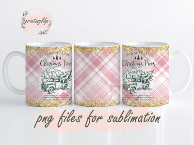 Pink Christmas Tree Mug Sublimation Design Tree Farm PNG Country Christmas Design Digital Download 11oz, pink gift, pink present, novelty mug, unique mug Sublimation PrintingLife 