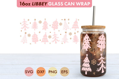 Pink Christmas Tree SVG PNG 16 oz Libbey Glass Can SVG Freeling Design House 