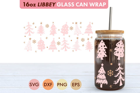 Pink Christmas Tree SVG PNG 16 oz Libbey Glass Can SVG Freeling Design House 