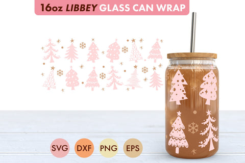 Pink Christmas Tree SVG PNG 16 oz Libbey Glass Can SVG Freeling Design House 