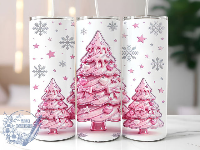 Pink Christmas Trees 20oz Tumbler Wrap, Pink Christmas, Tree Motif, Festive Theme, Holiday Charm, Whimsical Style, Skinny Tumbler, Sublimation PNG Sublimation ToriDesigns 