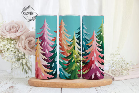 Pink Christmas Trees 20oz Tumbler Wrap Sublimation sassyprint 