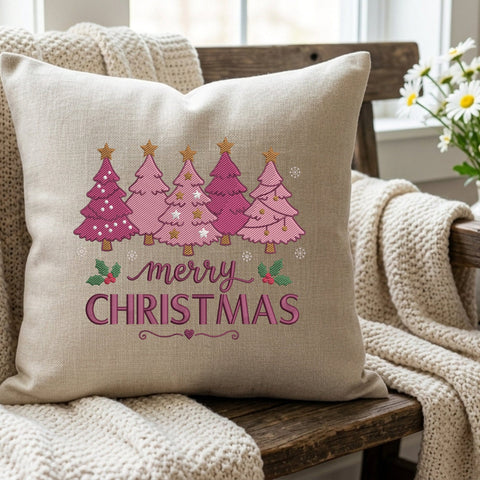 Pink Christmas Trees Embroidery Design – Merry Christmas Pink Holiday Trees Machine Embroidery File Embroidery/Applique DESIGNS PatternFeed8 