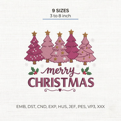 Pink Christmas Trees Embroidery Design – Merry Christmas Pink Holiday Trees Machine Embroidery File Embroidery/Applique DESIGNS PatternFeed8 