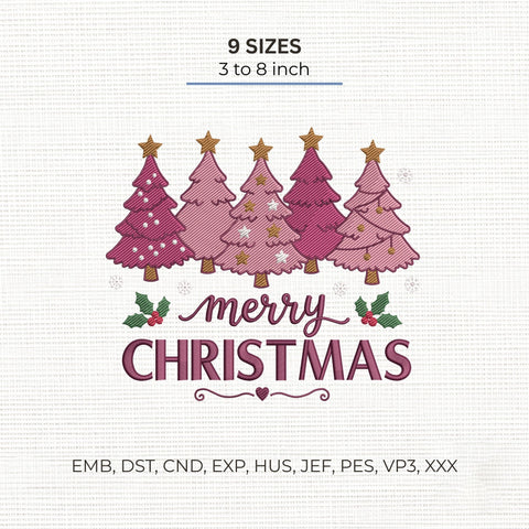 Pink Christmas Trees Embroidery Design – Merry Christmas Pink Holiday Trees Machine Embroidery File Embroidery/Applique DESIGNS PatternFeed8 