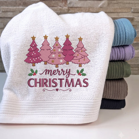 Pink Christmas Trees Embroidery Design – Merry Christmas Pink Holiday Trees Machine Embroidery File Embroidery/Applique DESIGNS PatternFeed8 