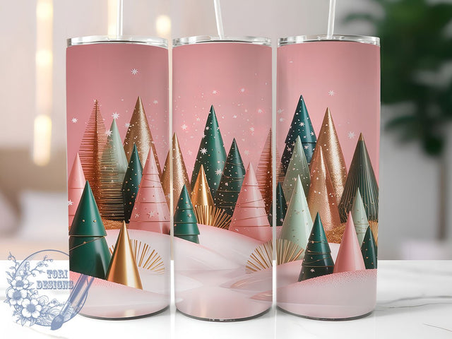 Pink Christmas Trees Holiday Tumbler, Watercolor Holiday Sublimation Design, Festive Cup Art, 20oz Xmas Tumbler, Whimsical Pink Mug, Stylish Christmas Cup, Cozy Holiday Wrap Sublimation ToriDesigns 