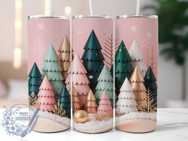 Pink Christmas Trees Holiday Tumbler, Watercolor Holiday Sublimation Design, Festive Cup Art, 20oz Xmas Tumbler, Whimsical Pink Mug, Stylish Christmas Cup, Cozy Holiday Wrap Sublimation ToriDesigns 