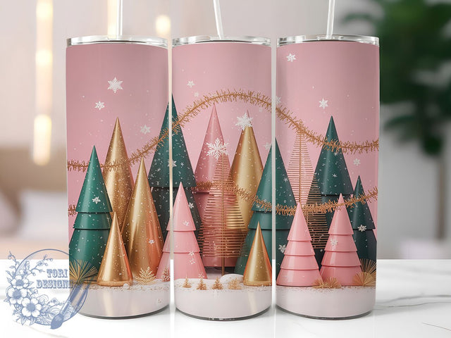 Pink Christmas Trees Holiday Tumbler, Watercolor Holiday Sublimation Design, Festive Cup Art, 20oz Xmas Tumbler, Whimsical Pink Mug, Stylish Christmas Cup, Cozy Holiday Wrap Sublimation ToriDesigns 
