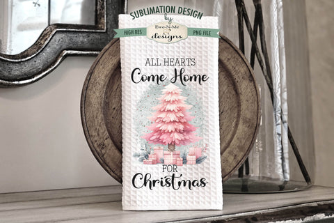Pink Christmas Trees Kitchen Towel Sublimation PNG Designs Sublimation Ewe-N-Me Designs 