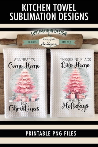 Pink Christmas Trees Kitchen Towel Sublimation PNG Designs Sublimation Ewe-N-Me Designs 