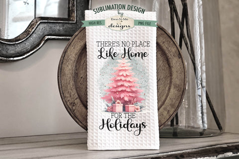 Pink Christmas Trees Kitchen Towel Sublimation PNG Designs Sublimation Ewe-N-Me Designs 