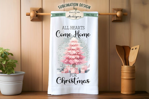Pink Christmas Trees Kitchen Towel Sublimation PNG Designs Sublimation Ewe-N-Me Designs 