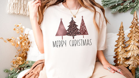 Pink Christmas Trees PNG, Glitter Christmas Sublimation, Rose Gold Leopard Tree PNG Sublimation So Fontsy VIP Design Shop 