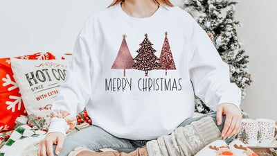 Pink Christmas Trees PNG, Glitter Christmas Sublimation, Rose Gold Leopard Tree PNG Sublimation So Fontsy VIP Design Shop 