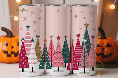 Pink Christmas Trees Tumbler Wrap Sublimation PixelChick 