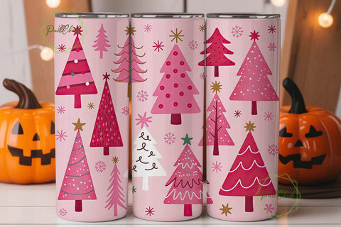 Pink Christmas Trees Tumbler Wrap Sublimation PixelChick 