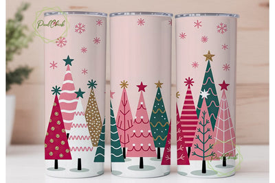 Pink Christmas Trees Tumbler Wrap Sublimation PixelChick 