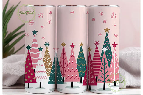 Pink Christmas Trees Tumbler Wrap Sublimation PixelChick 