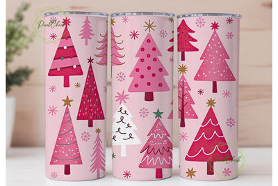 Pink Christmas Trees Tumbler Wrap Sublimation PixelChick 