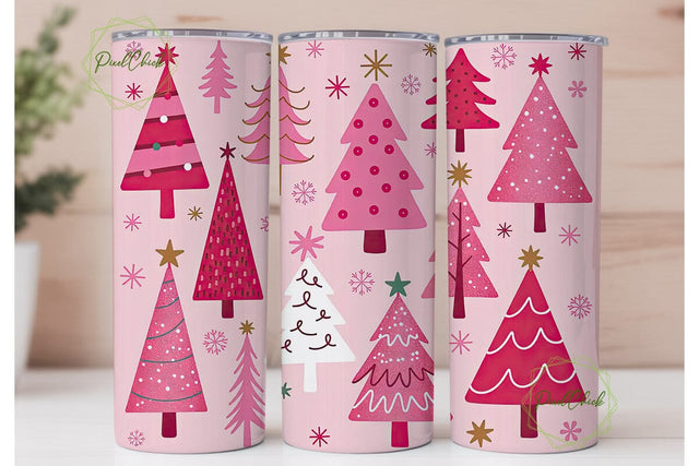 Pink Christmas Trees Tumbler Wrap Sublimation PixelChick 