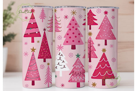 Pink Christmas Trees Tumbler Wrap Sublimation PixelChick 