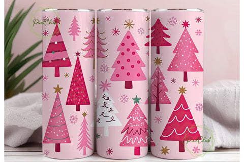 Pink Christmas Trees Tumbler Wrap Sublimation PixelChick 