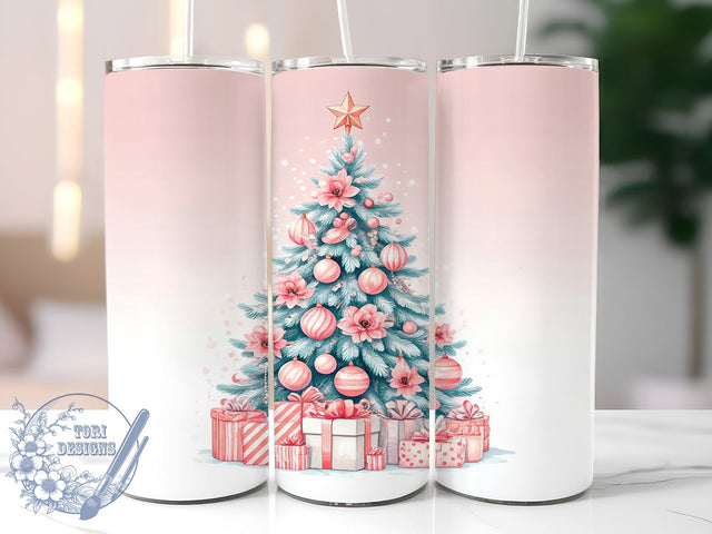 Pink Christmas Tumbler, Christmas Tree Design, 20oz Tumbler Wrap, Holiday Drinkware, Festive Decor, Cute Christmas Gift, Winter Sublimation PNG Sublimation ToriDesigns 
